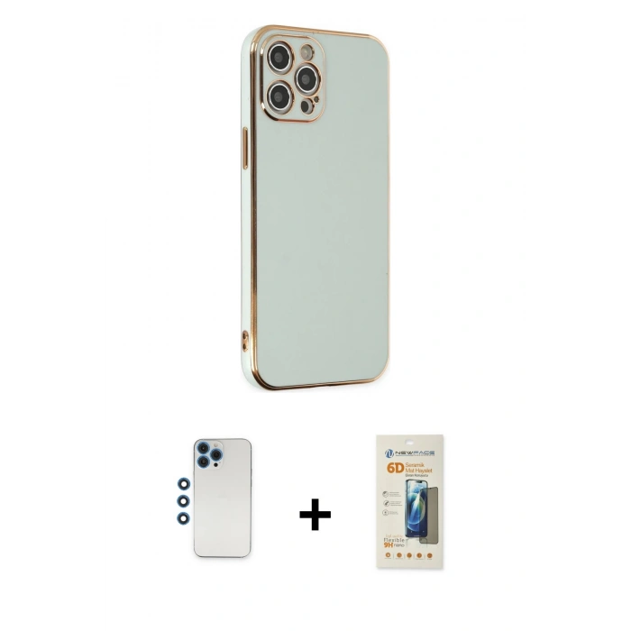 MARSİLYAN™- iPhone 12 Pro Kılıf Yankı Serisi - Siyah 6D Mat Seramik Hayalet Nano Ekran Koruyucu + Shine Kamera Lens - MI