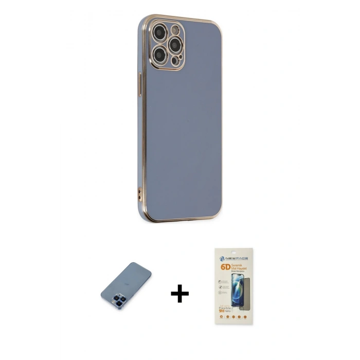 MARSİLYAN™- iPhone 12 Pro Kılıf Yankı Serisi - Siyah 6D Mat Seramik Hayalet Nano Ekran Koruyucu + Metal Kamera Lens Koruma Cam - MI