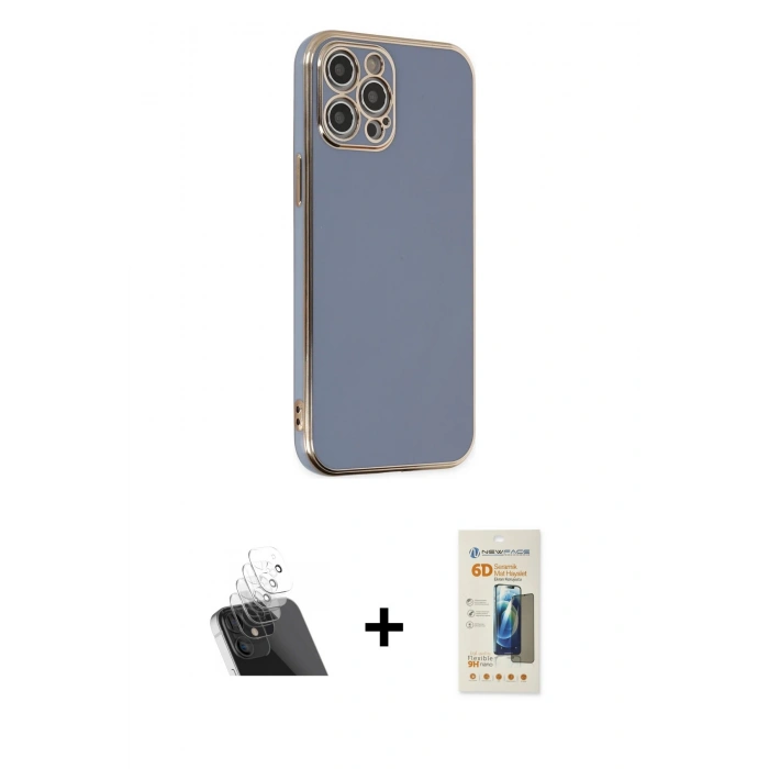 MARSİLYAN™- iPhone 12 Pro Kılıf Yankı Serisi - Siyah 6D Mat Seramik Hayalet Nano Ekran Koruyucu + Kamera Lens Koruma Cam - SF