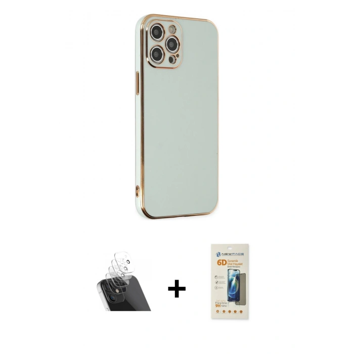 MARSİLYAN™- iPhone 12 Pro Kılıf Yankı Serisi - Siyah 6D Mat Seramik Hayalet Nano Ekran Koruyucu + Kamera Lens Koruma Cam - SF