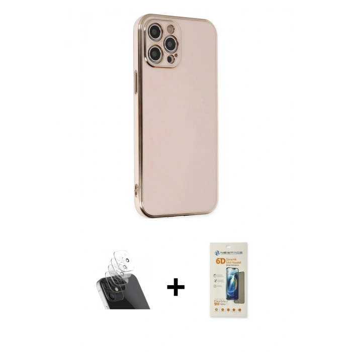 MARSİLYAN™- iPhone 12 Pro Kılıf Yankı Serisi - Siyah 6D Mat Seramik Hayalet Nano Ekran Koruyucu + Kamera Lens Koruma Cam - SF