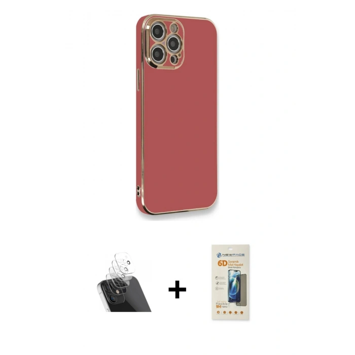 MARSİLYAN™- iPhone 12 Pro Kılıf Yankı Serisi - Siyah 6D Mat Seramik Hayalet Nano Ekran Koruyucu + Kamera Lens Koruma Cam - SF