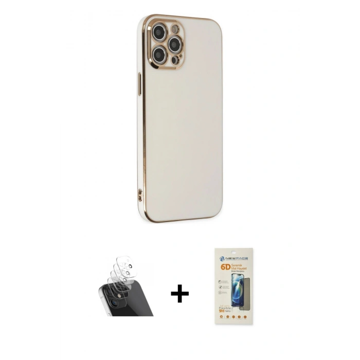 MARSİLYAN™- iPhone 12 Pro Kılıf Yankı Serisi - Siyah 6D Mat Seramik Hayalet Nano Ekran Koruyucu + Kamera Lens Koruma Cam - SF