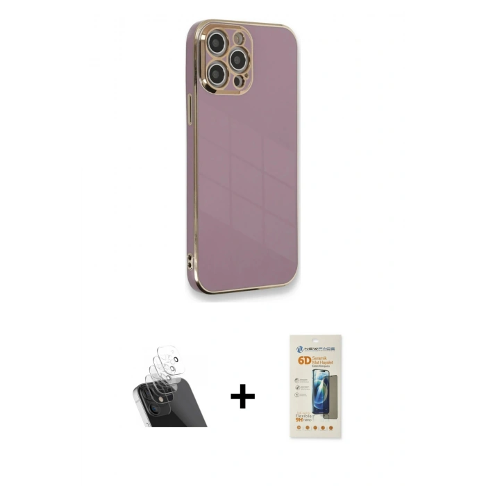 MARSİLYAN™- iPhone 12 Pro Kılıf Yankı Serisi - Siyah 6D Mat Seramik Hayalet Nano Ekran Koruyucu + Kamera Lens Koruma Cam - SF