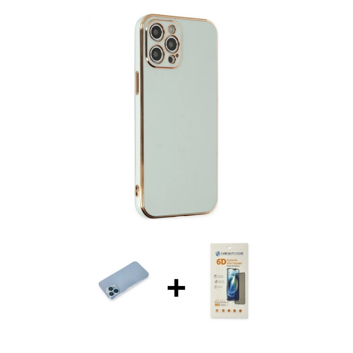 MARSİLYAN™- iPhone 12 Pro Kılıf Yankı Serisi - Siyah 6D Mat Seramik Hayalet Nano Ekran Koruyucu + Shine Kamera Lens Koruma Cam - MI