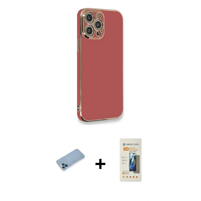MARSİLYAN™- iPhone 12 Pro Kılıf Yankı Serisi - Siyah 6D Mat Seramik Hayalet Nano Ekran Koruyucu + Shine Kamera Lens Koruma Cam - MI