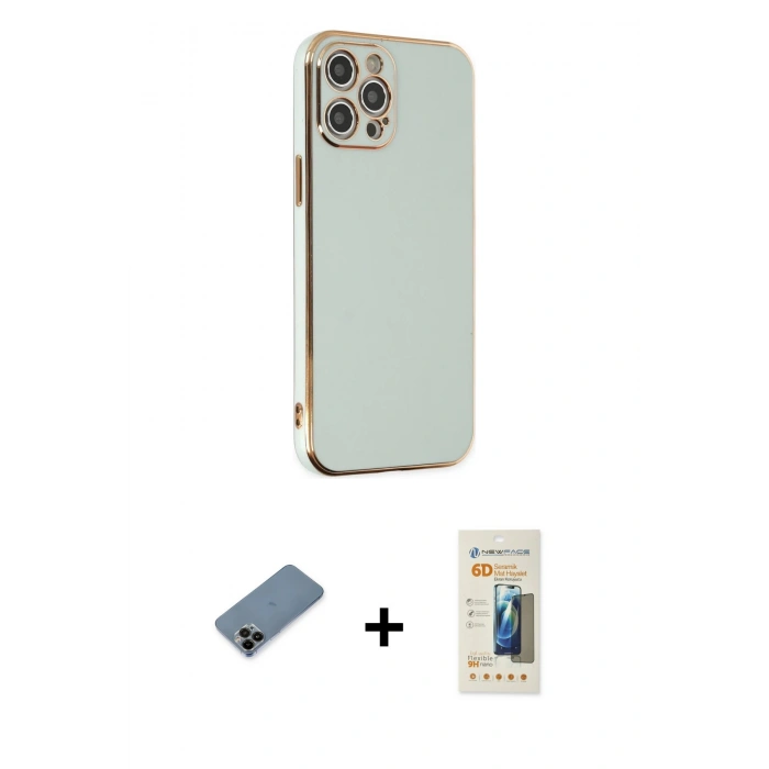 MARSİLYAN™- iPhone 12 Pro Kılıf Yankı Serisi - Siyah 6D Mat Seramik Hayalet Nano Ekran Koruyucu + Shine Kamera Lens Koruma Cam - SH