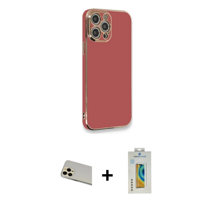 MARSİLYAN™- iPhone 12 Pro Kılıf Yankı Serisi - Siyah Polymer Nano Ekran Koruyucu + Rainbow Kamera Lens Koruma Cam - GD