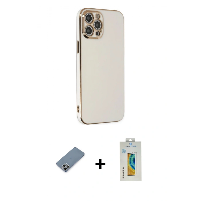 MARSİLYAN™- iPhone 12 Pro Kılıf Yankı Serisi - Siyah Polymer Nano Ekran Koruyucu + Metal Kamera Lens Koruma Cam - GS