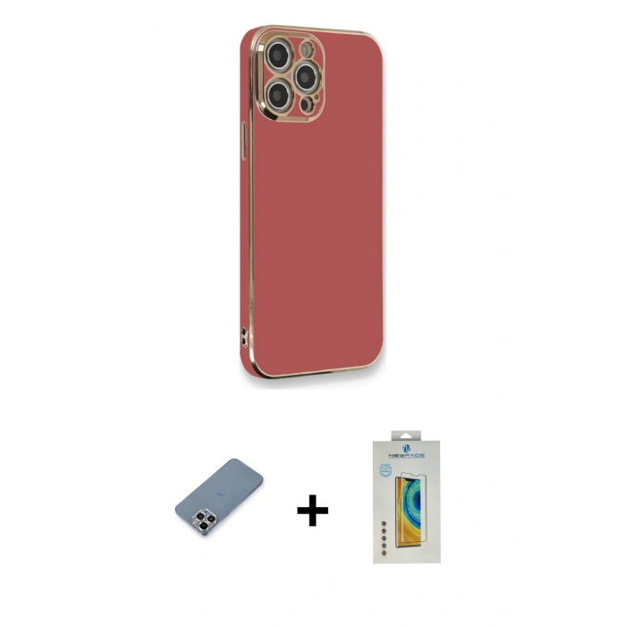 MARSİLYAN™- iPhone 12 Pro Kılıf Yankı Serisi - Siyah Polymer Nano Ekran Koruyucu + Metal Kamera Lens Koruma Cam - GS