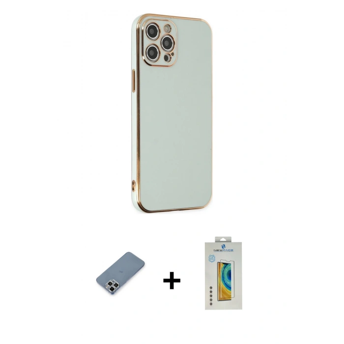 MARSİLYAN™- iPhone 12 Pro Kılıf Yankı Serisi - Siyah Polymer Nano Ekran Koruyucu + Metal Kamera Lens Koruma Cam - GS