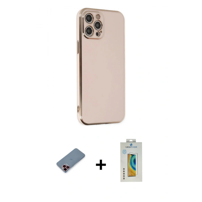 MARSİLYAN™- iPhone 12 Pro Kılıf Yankı Serisi - Siyah Polymer Nano Ekran Koruyucu + Metal Kamera Lens Koruma Cam - KI
