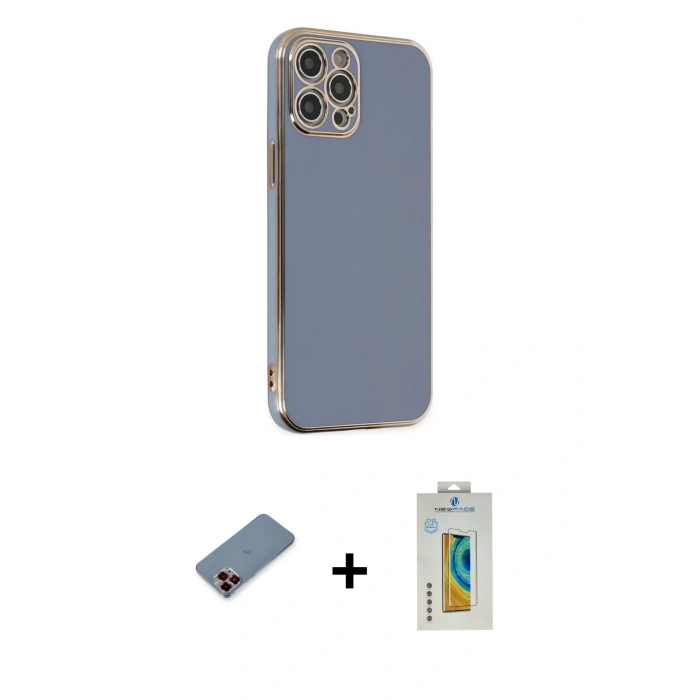 MARSİLYAN™- iPhone 12 Pro Kılıf Yankı Serisi - Siyah Polymer Nano Ekran Koruyucu + Metal Kamera Lens Koruma Cam - KI