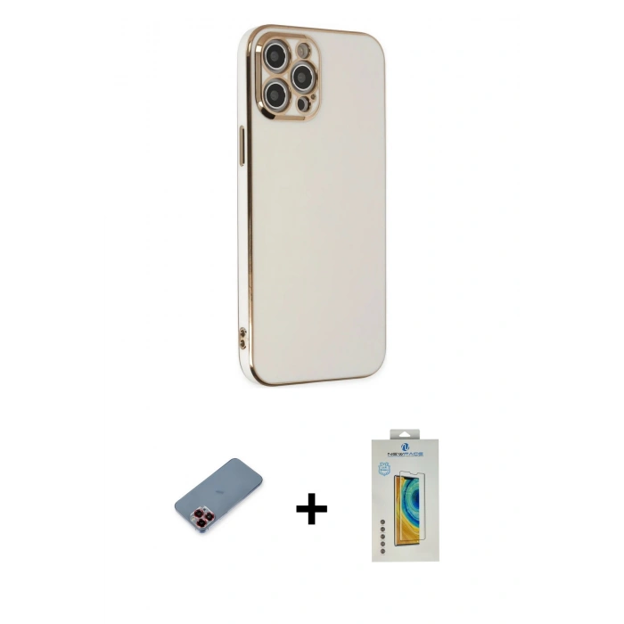 MARSİLYAN™- iPhone 12 Pro Kılıf Yankı Serisi - Siyah Polymer Nano Ekran Koruyucu + Metal Kamera Lens Koruma Cam - KI
