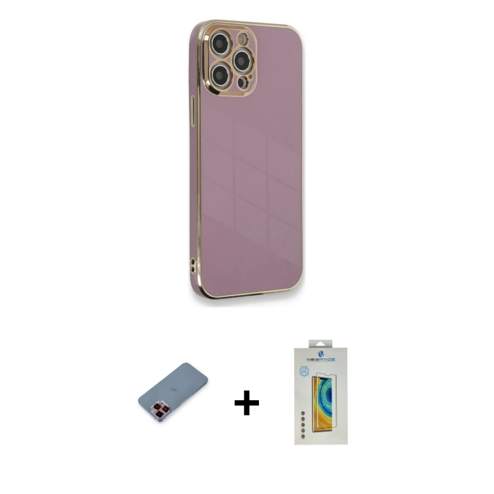 MARSİLYAN™- iPhone 12 Pro Kılıf Yankı Serisi - Siyah Polymer Nano Ekran Koruyucu + Metal Kamera Lens Koruma Cam - KI