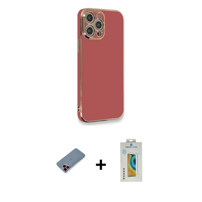 MARSİLYAN™- iPhone 12 Pro Kılıf Yankı Serisi - Siyah Polymer Nano Ekran Koruyucu + Metal Kamera Lens Koruma Cam - KI
