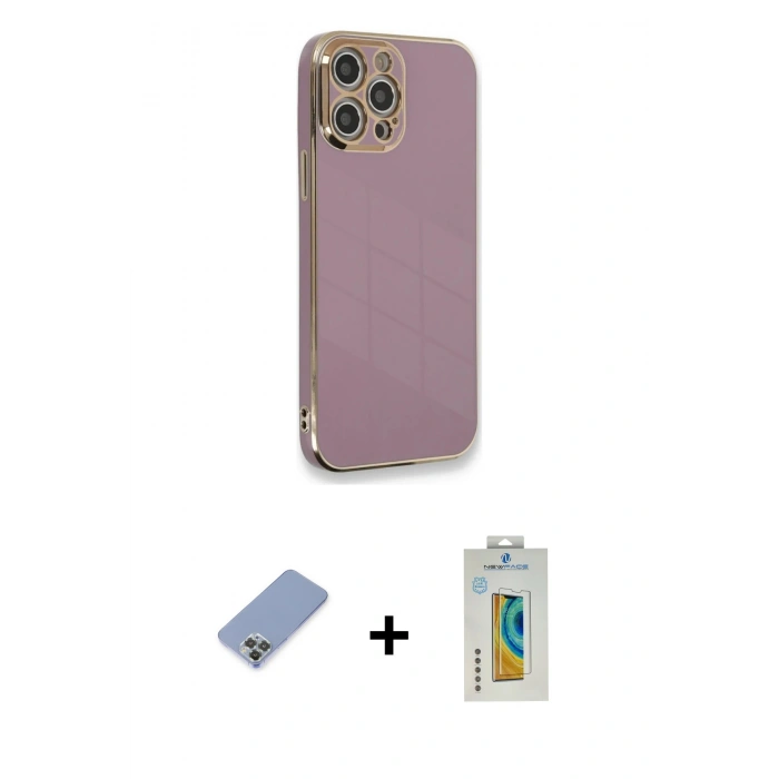 MARSİLYAN™- iPhone 12 Pro Kılıf Yankı Serisi - Siyah Polymer Nano Ekran Koruyucu + Metal Kamera Lens Koruma Cam - KUYL