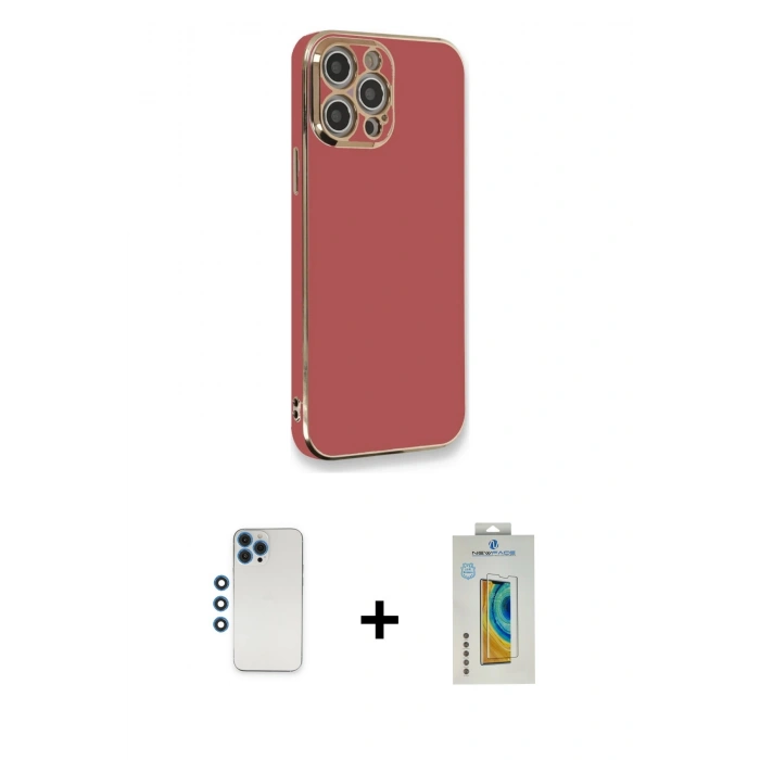 MARSİLYAN™- iPhone 12 Pro Kılıf Yankı Serisi - Siyah Polymer Nano Ekran Koruyucu + Shine Kamera Lens - MI