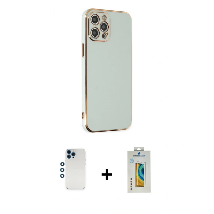 MARSİLYAN™- iPhone 12 Pro Kılıf Yankı Serisi - Siyah Polymer Nano Ekran Koruyucu + Shine Kamera Lens - MI
