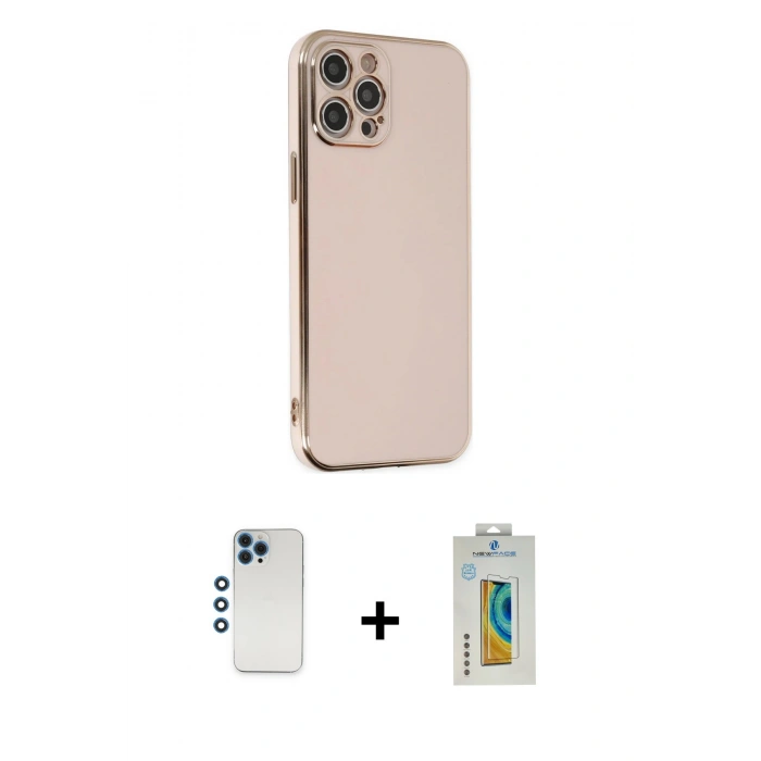 MARSİLYAN™- iPhone 12 Pro Kılıf Yankı Serisi - Siyah Polymer Nano Ekran Koruyucu + Shine Kamera Lens - MI