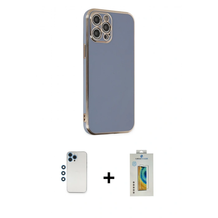 MARSİLYAN™- iPhone 12 Pro Kılıf Yankı Serisi - Siyah Polymer Nano Ekran Koruyucu + Shine Kamera Lens - MI