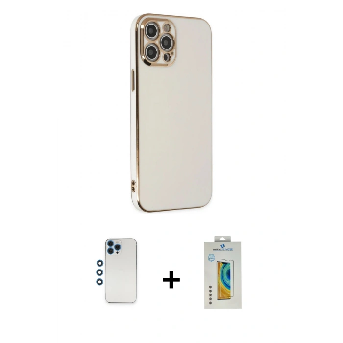 MARSİLYAN™- iPhone 12 Pro Kılıf Yankı Serisi - Siyah Polymer Nano Ekran Koruyucu + Shine Kamera Lens - MI