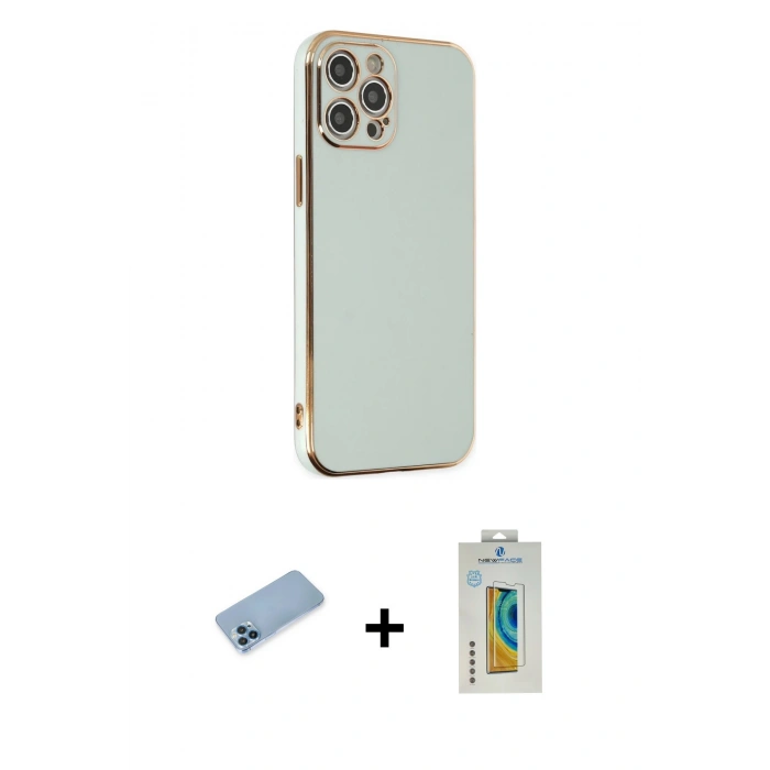 MARSİLYAN™- iPhone 12 Pro Kılıf Yankı Serisi - Siyah Polymer Nano Ekran Koruyucu + Shine Kamera Lens Koruma Cam - MI