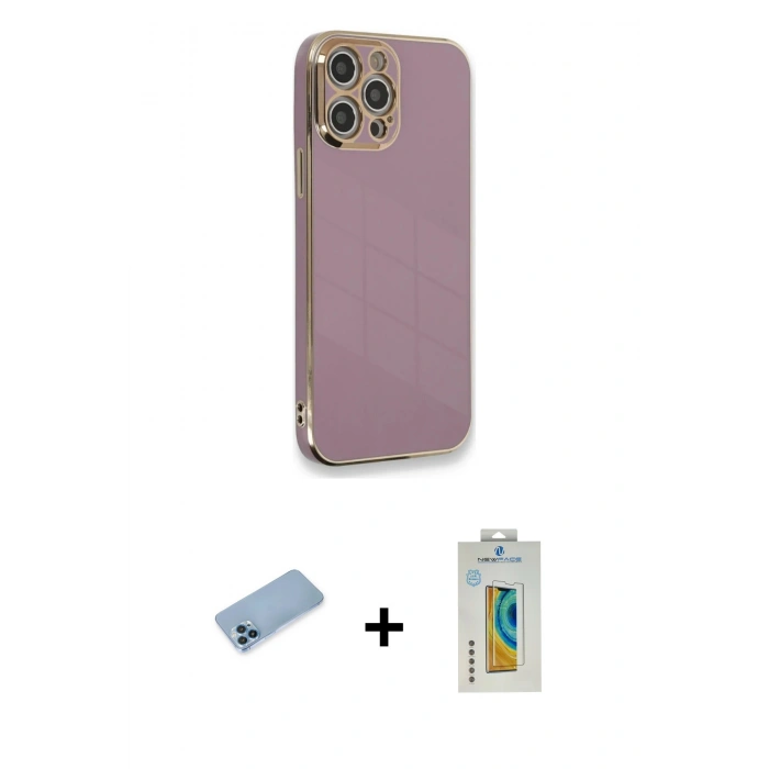 MARSİLYAN™- iPhone 12 Pro Kılıf Yankı Serisi - Siyah Polymer Nano Ekran Koruyucu + Shine Kamera Lens Koruma Cam - MI