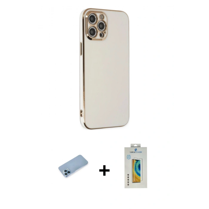 MARSİLYAN™- iPhone 12 Pro Kılıf Yankı Serisi - Siyah Polymer Nano Ekran Koruyucu + Shine Kamera Lens Koruma Cam - MI