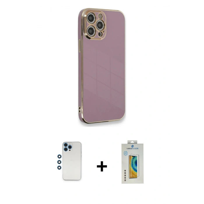 MARSİLYAN™- iPhone 12 Pro Kılıf Yankı Serisi - Siyah Polymer Nano Ekran Koruyucu + Shine Kamera Lens - MI