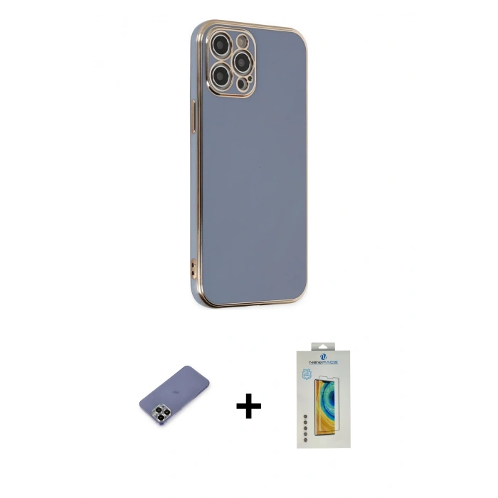 MARSİLYAN™- iPhone 12 Pro Kılıf Yankı Serisi - Siyah Polymer Nano Ekran Koruyucu + Metal Kamera Lens Koruma Cam - GD