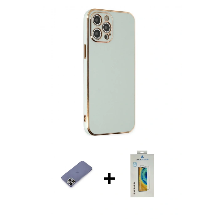 MARSİLYAN™- iPhone 12 Pro Kılıf Yankı Serisi - Siyah Polymer Nano Ekran Koruyucu + Metal Kamera Lens Koruma Cam - GD