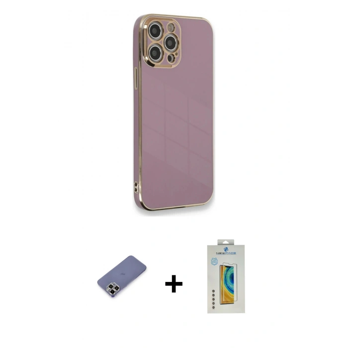 MARSİLYAN™- iPhone 12 Pro Kılıf Yankı Serisi - Siyah Polymer Nano Ekran Koruyucu + Metal Kamera Lens Koruma Cam - GD