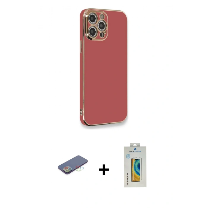 MARSİLYAN™- iPhone 12 Pro Kılıf Yankı Serisi - Siyah Polymer Nano Ekran Koruyucu + Renkli Kamera Lens Koruma Cam - MI