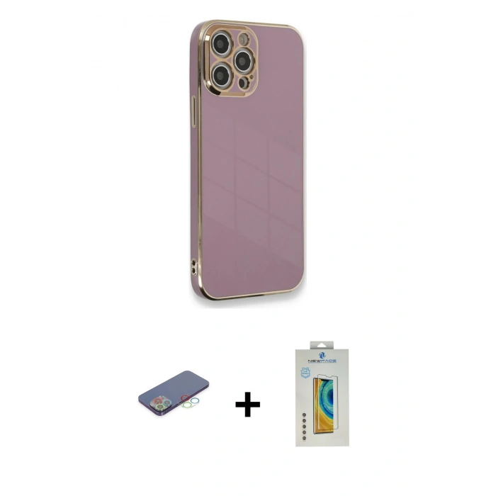MARSİLYAN™- iPhone 12 Pro Kılıf Yankı Serisi - Siyah Polymer Nano Ekran Koruyucu + Renkli Kamera Lens Koruma Cam - MI