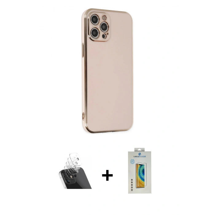 MARSİLYAN™- iPhone 12 Pro Kılıf Yankı Serisi - Siyah Polymer Nano Ekran Koruyucu + Kamera Lens Koruma Cam - SF