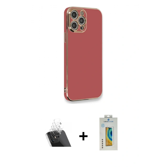MARSİLYAN™- iPhone 12 Pro Kılıf Yankı Serisi - Siyah Polymer Nano Ekran Koruyucu + Kamera Lens Koruma Cam - SF