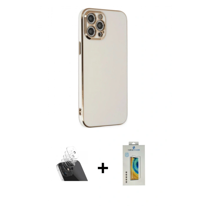 MARSİLYAN™- iPhone 12 Pro Kılıf Yankı Serisi - Siyah Polymer Nano Ekran Koruyucu + Kamera Lens Koruma Cam - SF