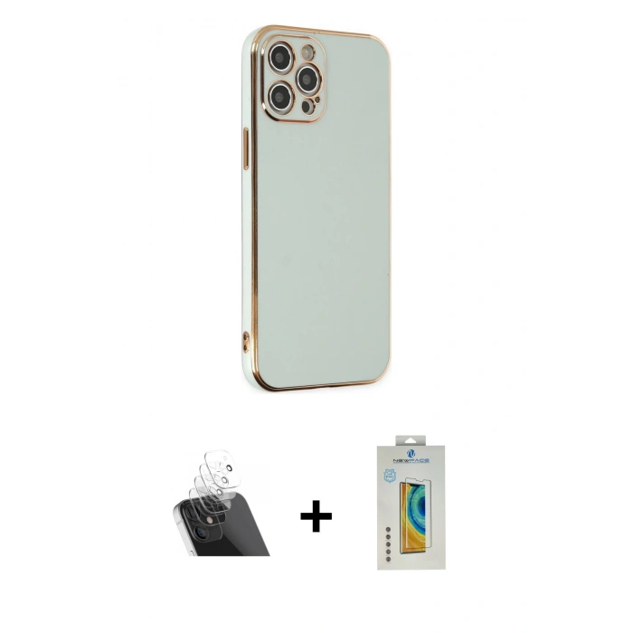 MARSİLYAN™- iPhone 12 Pro Kılıf Yankı Serisi - Siyah Polymer Nano Ekran Koruyucu + Kamera Lens Koruma Cam - SF