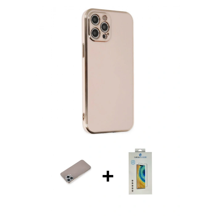 MARSİLYAN™- iPhone 12 Pro Kılıf Yankı Serisi - Siyah Polymer Nano Ekran Koruyucu + Shine Kamera Lens Koruma Cam - SABE