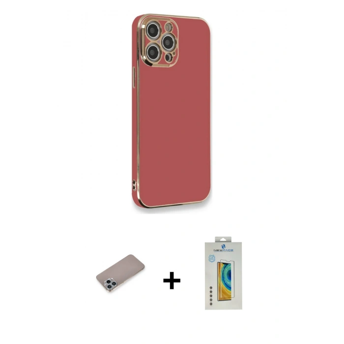 MARSİLYAN™- iPhone 12 Pro Kılıf Yankı Serisi - Siyah Polymer Nano Ekran Koruyucu + Shine Kamera Lens Koruma Cam - SABE