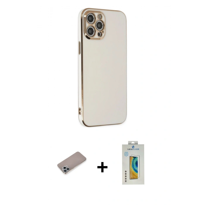MARSİLYAN™- iPhone 12 Pro Kılıf Yankı Serisi - Siyah Polymer Nano Ekran Koruyucu + Shine Kamera Lens Koruma Cam - SABE