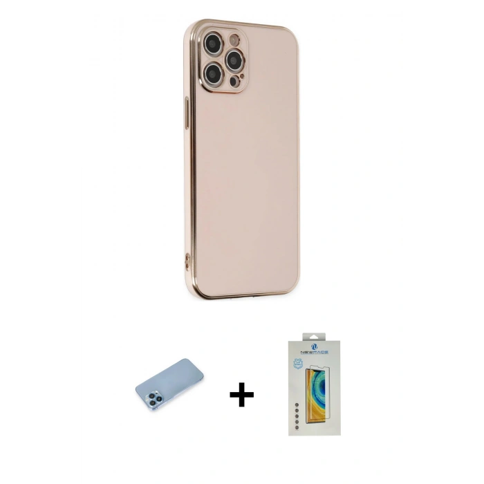MARSİLYAN™- iPhone 12 Pro Kılıf Yankı Serisi - Siyah Polymer Nano Ekran Koruyucu + Shine Kamera Lens Koruma Cam - MI