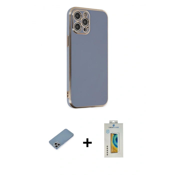 MARSİLYAN™- iPhone 12 Pro Kılıf Yankı Serisi - Siyah Polymer Nano Ekran Koruyucu + Shine Kamera Lens Koruma Cam - GI