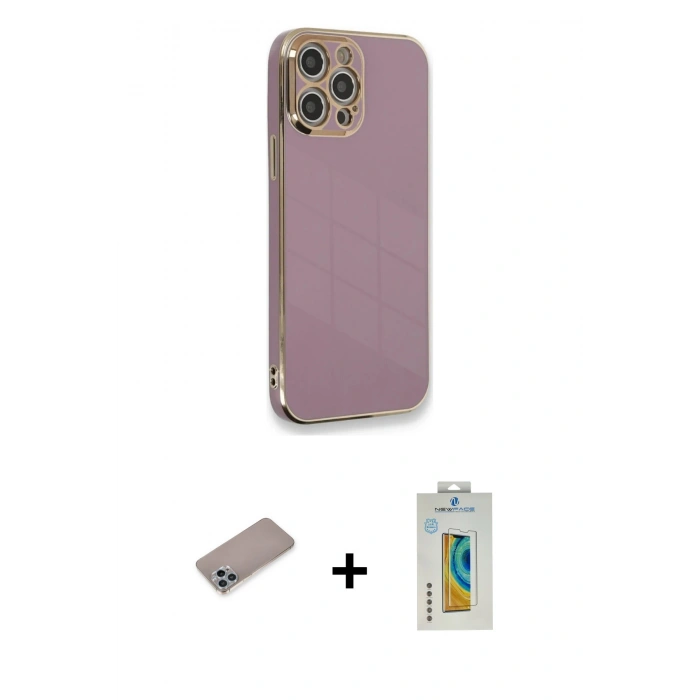 MARSİLYAN™- iPhone 12 Pro Kılıf Yankı Serisi - Siyah Polymer Nano Ekran Koruyucu + Shine Kamera Lens Koruma Cam - SABE