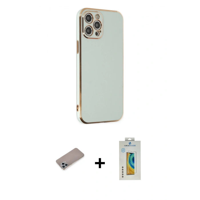 MARSİLYAN™- iPhone 12 Pro Kılıf Yankı Serisi - Siyah Polymer Nano Ekran Koruyucu + Shine Kamera Lens Koruma Cam - SABE