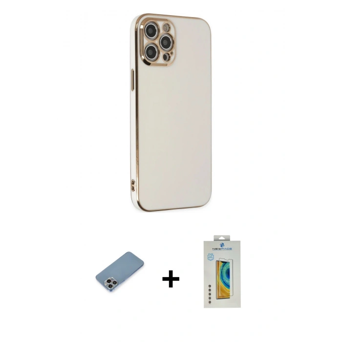 MARSİLYAN™- iPhone 12 Pro Kılıf Yankı Serisi - Siyah Polymer Nano Ekran Koruyucu + Shine Kamera Lens Koruma Cam - GI