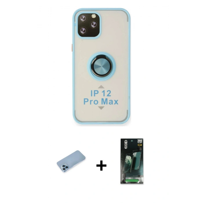 MARSİLYAN™- iPhone 12 Pro Kılıf Yörünge Çizgi - Şeffaf 360 Full Body Arka Koruyucu + Shine Kamera Lens Koruma Cam - MI
