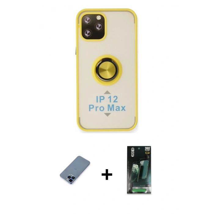 MARSİLYAN™- iPhone 12 Pro Kılıf Yörünge Çizgi - Şeffaf 360 Full Body Arka Koruyucu + Metal Kamera Lens Koruma Cam - MI