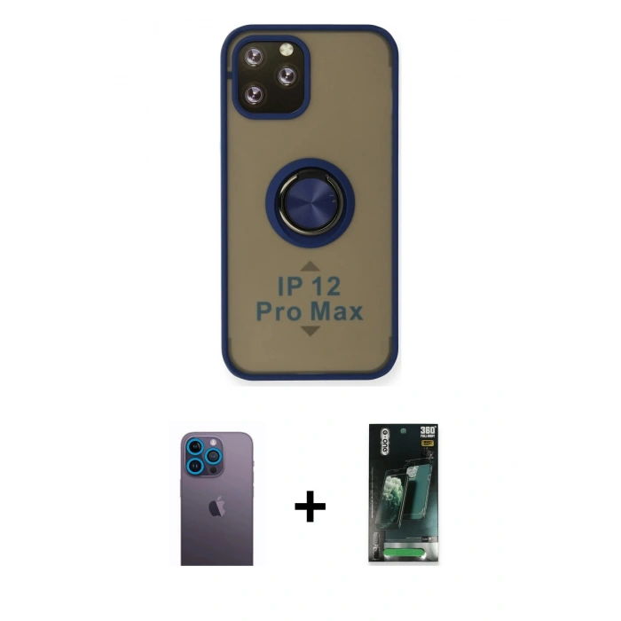MARSİLYAN™- iPhone 12 Pro Kılıf Yörünge Çizgi - Şeffaf 360 Full Body Arka Koruyucu + Neon Fosforlu Kamera Lens - MI